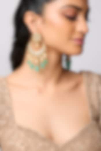 Gold Finish Kundan Polki & Pearl Chandbali Earrings In Sterling Silver by Kiara at Pernia's Pop Up Shop