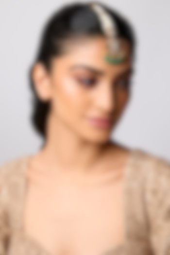 Gold Finish Kundan Polki & Pearl Maangtikka In Sterling Silver by Kiara at Pernia's Pop Up Shop