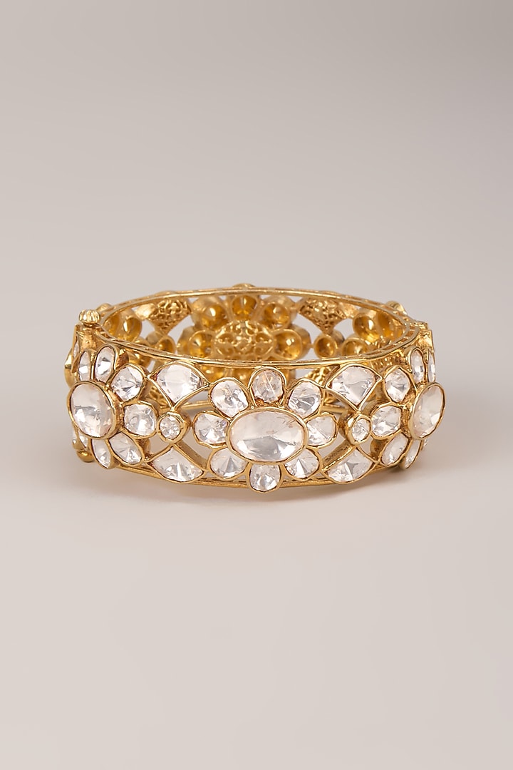 Gold Finish Uncut Polki Diamond Bangles In Sterling Silver (Set Of 2) by Kiara Luxe at Pernia's Pop Up Shop