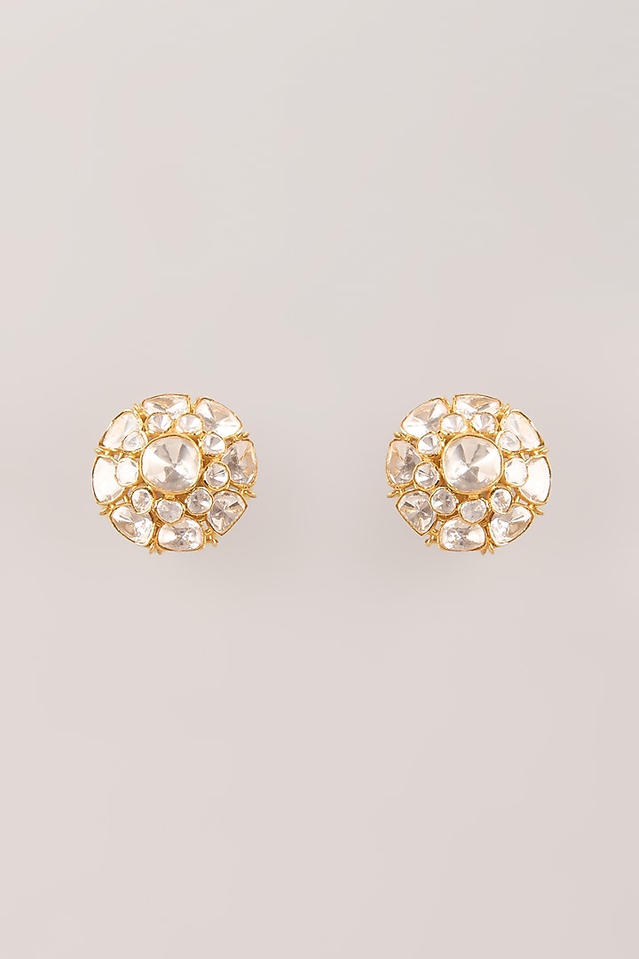 Gold Finish Kundan Polki Stud Earrings In Sterling Silver by Kiara Luxe at Pernia's Pop Up Shop