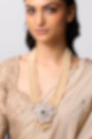 Gold Finish Kundan Polki & Pearl Long Pendant Necklace In Sterling Silver by Kiara at Pernia's Pop Up Shop