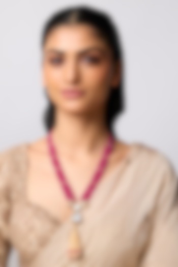 Gold Finish Kundan Polki & Ruby Beaded Long Necklace In Sterling Silver by Kiara at Pernia's Pop Up Shop