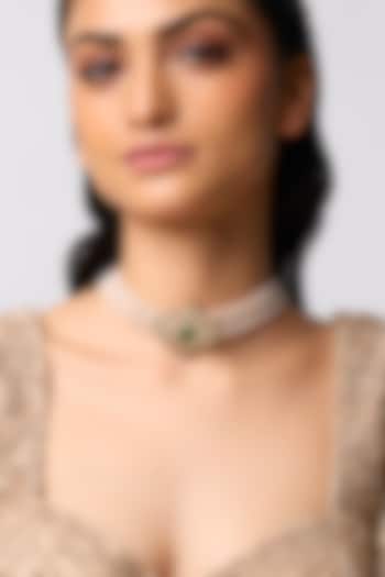 Gold Finish Kundan Polki & Emerald Stone Choker Necklace In Sterling Silver by Kiara at Pernia's Pop Up Shop