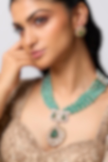 Gold Finish Kundan Polki & Pearl Long Necklace Set In Sterling Silver by Kiara at Pernia's Pop Up Shop