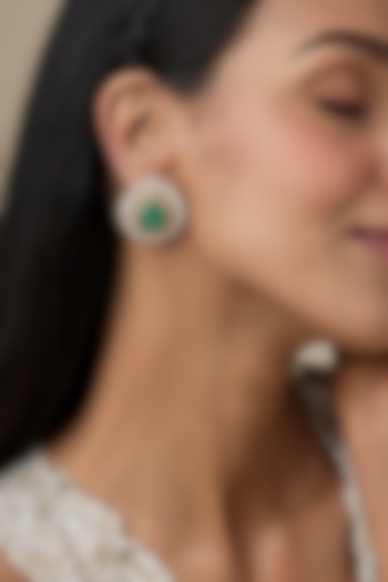 Gold Plated Moissanite Polki & Green Onyx Stud Earrings In Sterling Silver by Kiara Luxe at Pernia's Pop Up Shop