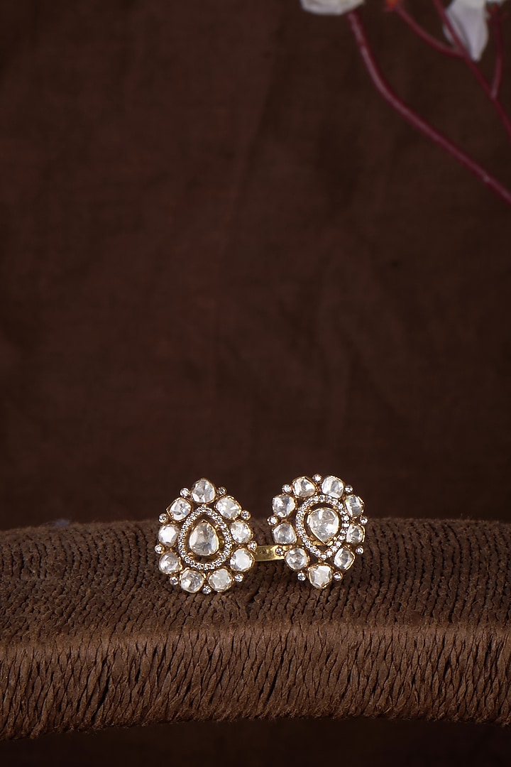Gold Plated Moissanite Polki Ring In Sterling Silver by Kiara Luxe at Pernia's Pop Up Shop