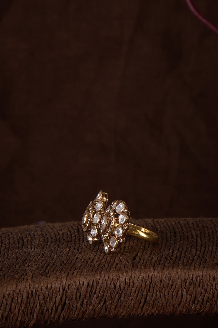 Gold Plated Moissanite Polki Ring In Sterling Silver by Kiara Luxe at Pernia's Pop Up Shop
