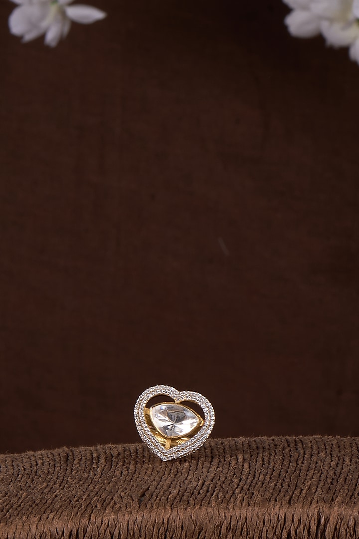 Gold Plated Moissanite Polki Enamelled Ring In Sterling Silver by Kiara Luxe at Pernia's Pop Up Shop