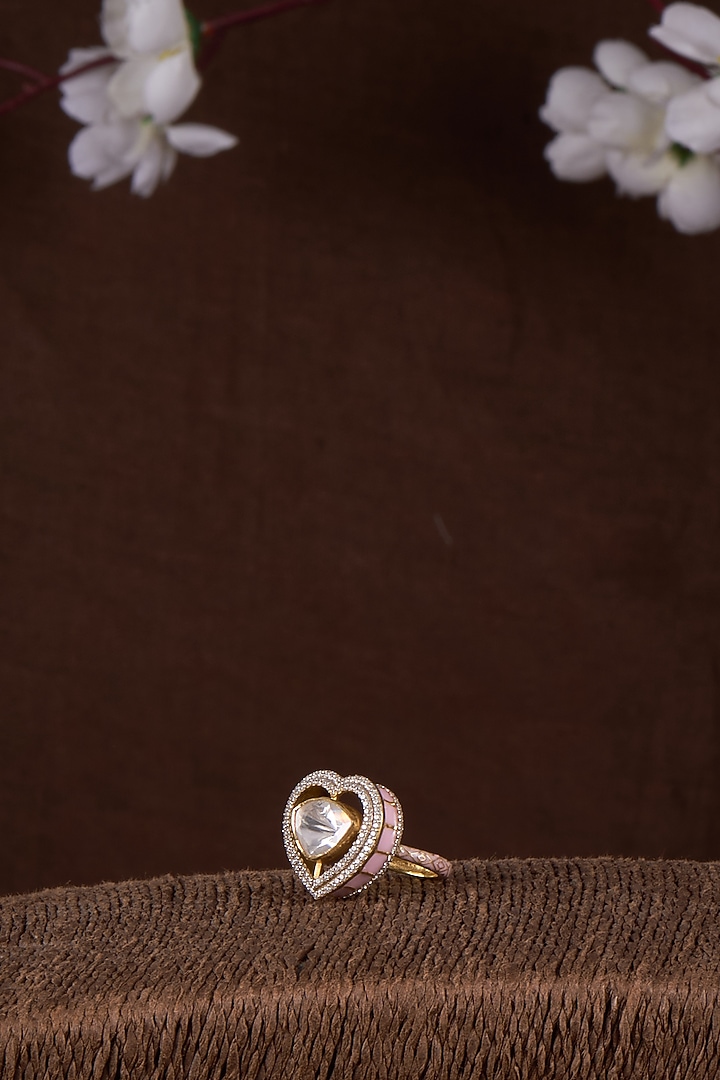 Gold Plated Moissanite Polki Enamelled Ring In Sterling Silver by Kiara Luxe at Pernia's Pop Up Shop