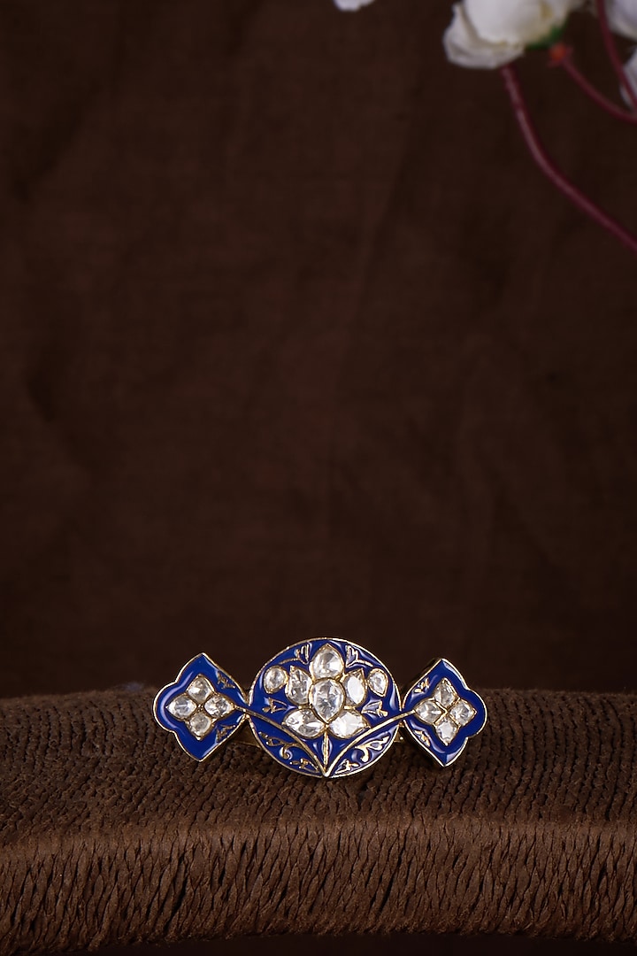 Gold Plated Moissanite Polki Enameled Ring In Sterling Silver by Kiara Luxe at Pernia's Pop Up Shop