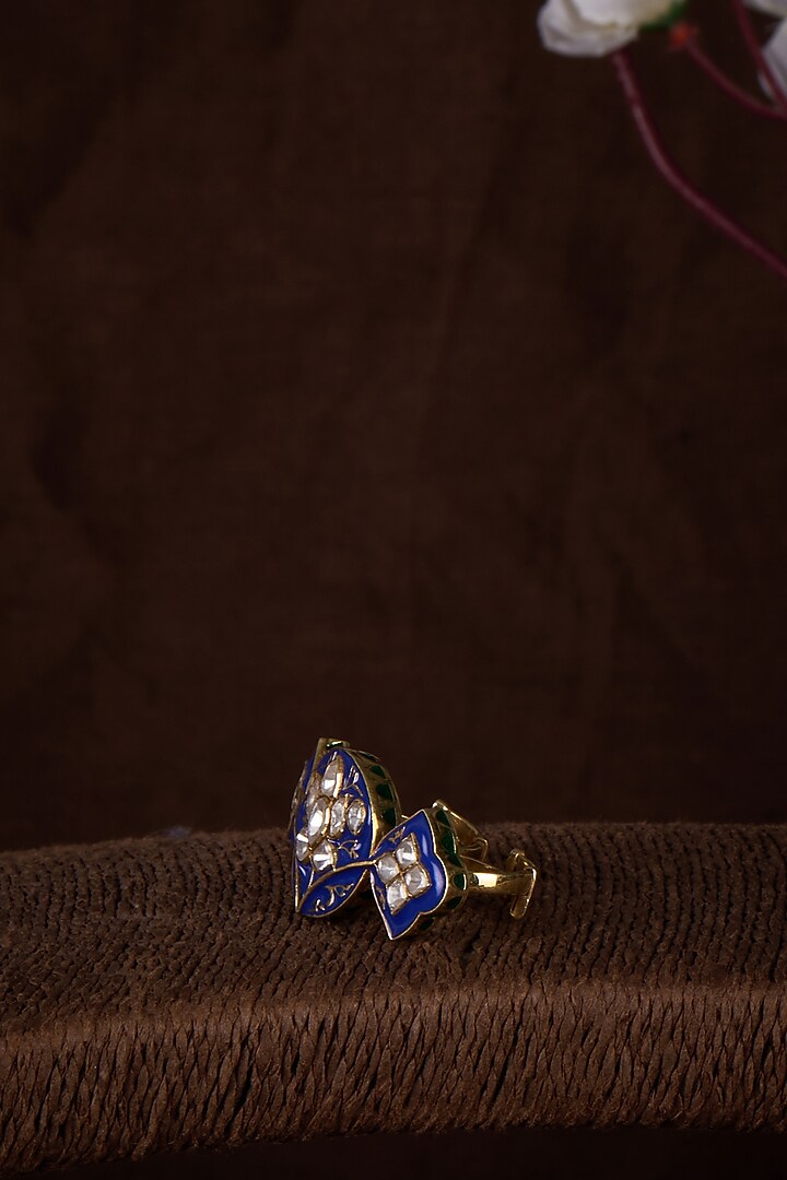 Gold Plated Moissanite Polki Enameled Ring In Sterling Silver by Kiara Luxe at Pernia's Pop Up Shop