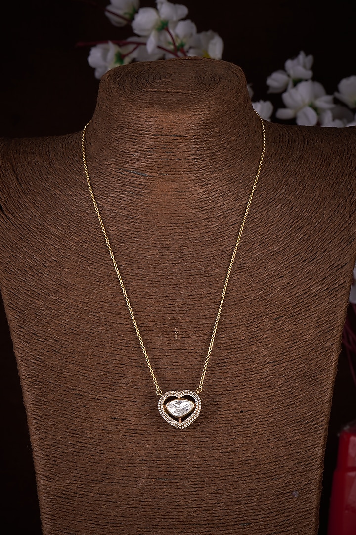 Gold Plated Moissanite Polki Heart Shaped Necklace In Sterling Silver by Kiara Luxe at Pernia's Pop Up Shop