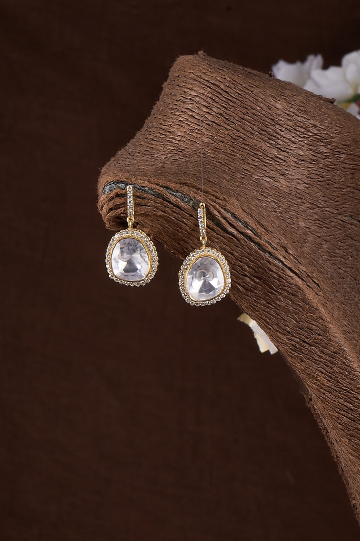 Gold Plated Moissanite Polki Dangler Earrings In Sterling Silver by Kiara Luxe