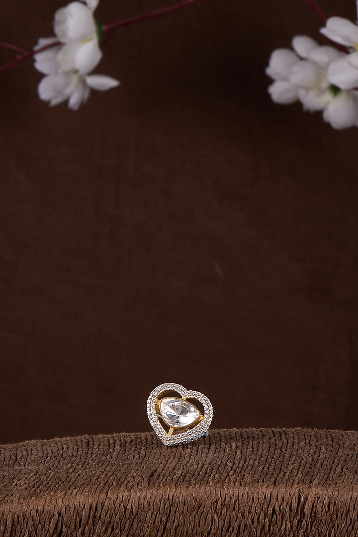 Gold Plated Moissanite Polki Enamelled Ring In Sterling Silver by Kiara Luxe at Pernia's Pop Up Shop
