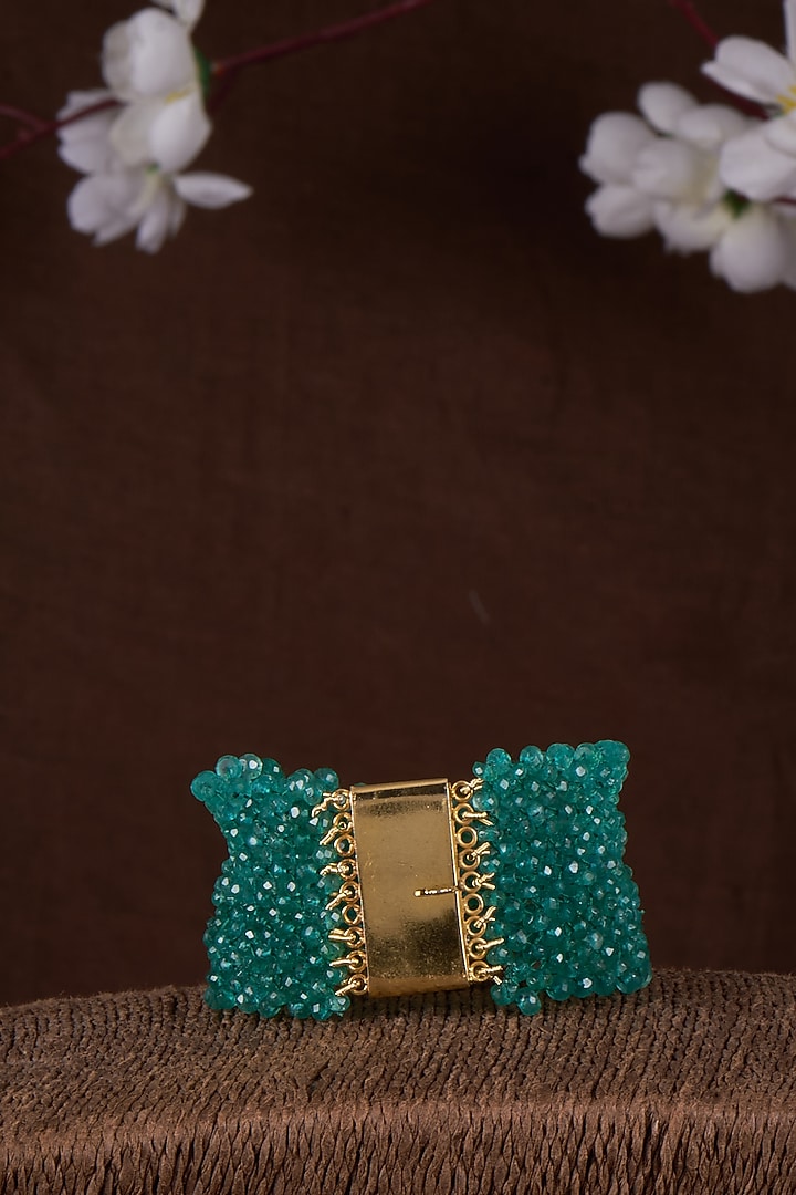 Gold Plated Moissanite Polki & Green Stone Bracelet In Sterling Silver by Kiara Luxe at Pernia's Pop Up Shop