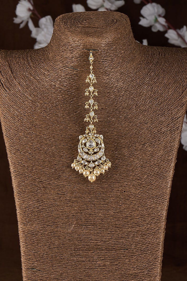 Gold Plated Moissanite Maangtikka In Sterling Silver by Kiara Luxe at Pernia's Pop Up Shop