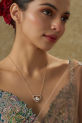 Gold Plated Moissanite Heart-Shaped Necklace In Sterling Silver by Kiara Luxe