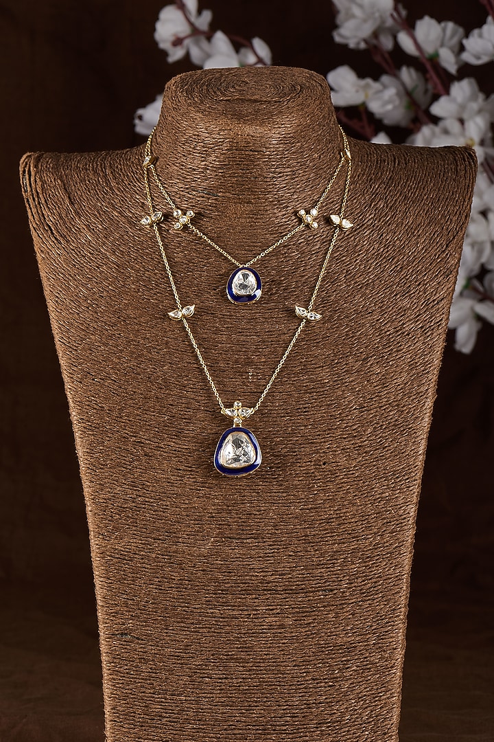 Gold Plated Moissanite Blue Enameled Necklace In Sterling Silver by Kiara Luxe at Pernia's Pop Up Shop