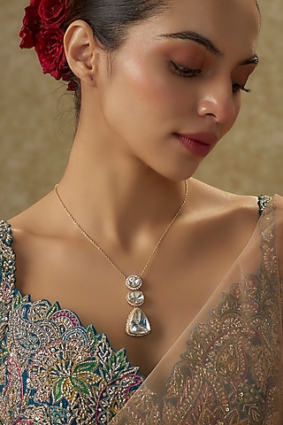 Gold Plated Moissanite Necklace In Sterling Silver by Kiara Luxe