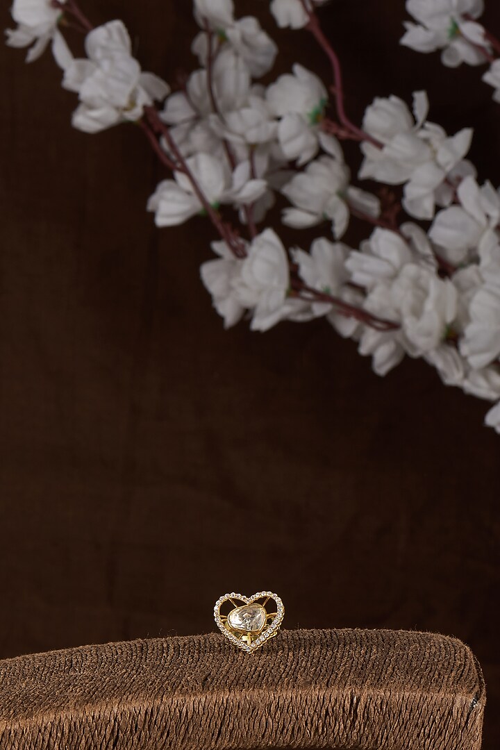 Gold Plated Moissanite Polki Heart Shaped Ring In Sterling Silver by Kiara Luxe at Pernia's Pop Up Shop