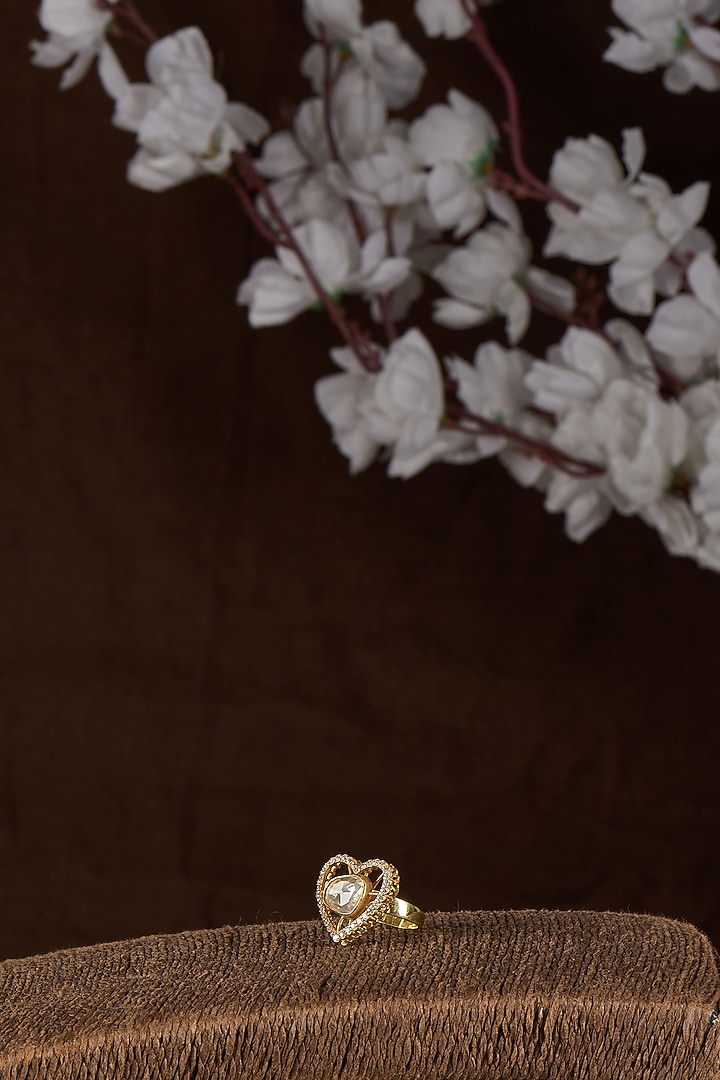 Gold Plated Moissanite Polki Heart Shaped Ring In Sterling Silver by Kiara Luxe at Pernia's Pop Up Shop