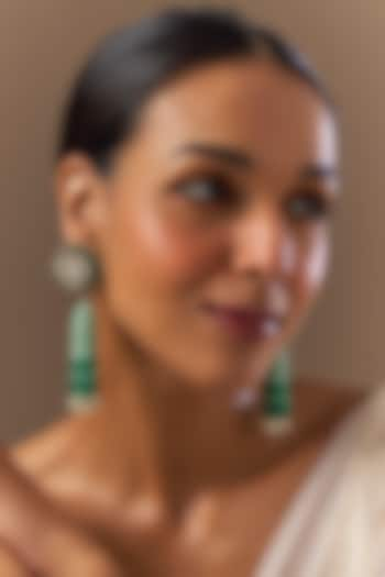 Gold Plated Moissanite Polki & Green Onyx Dangler Earrings In Sterling Silver by Kiara Luxe at Pernia's Pop Up Shop