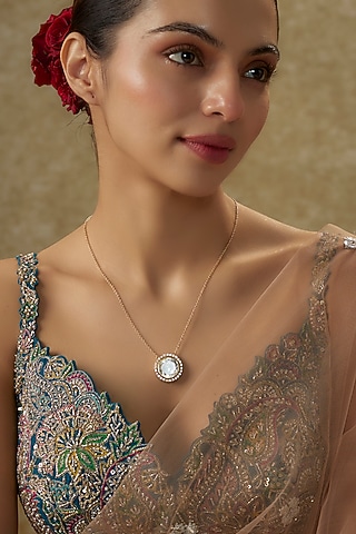 Gold Plated Moissanite Necklace In Sterling Silver by Kiara Luxe