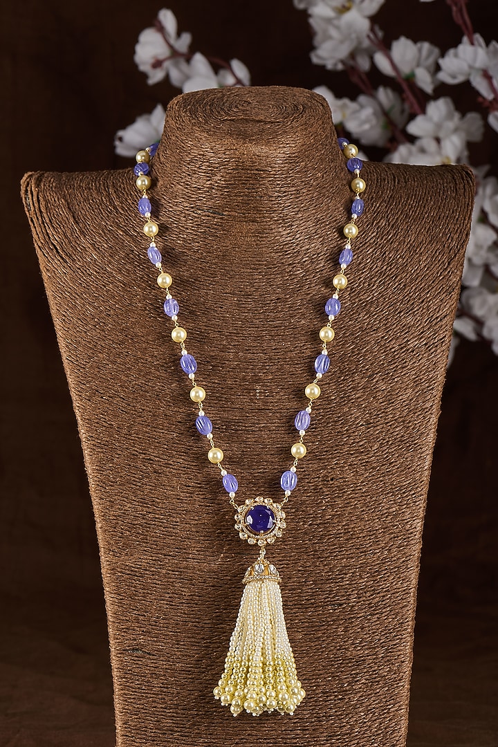 Gold Plated Moissanite Polki & Hand-Cut Purple Quartz Long Necklace In Sterling Silver by Kiara Luxe at Pernia's Pop Up Shop