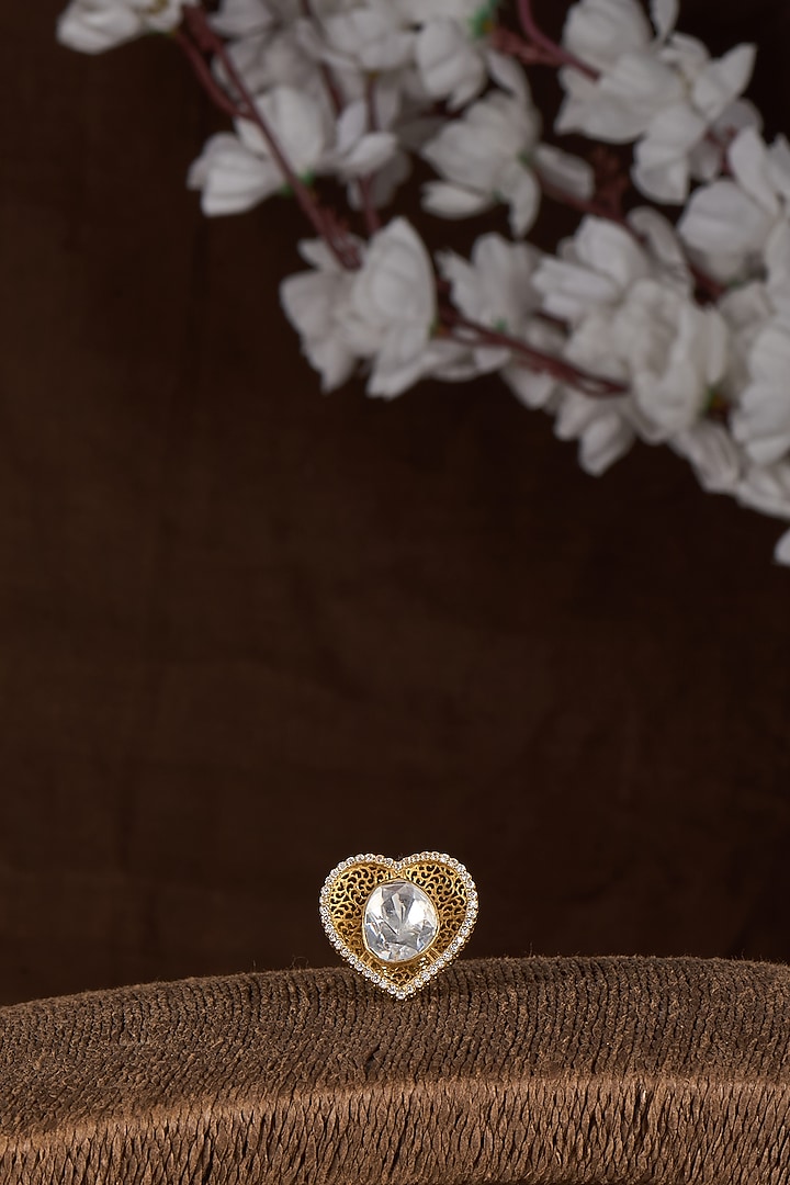 Gold Plated Moissanite Polki Ring In Sterling Silver by Kiara Luxe at Pernia's Pop Up Shop