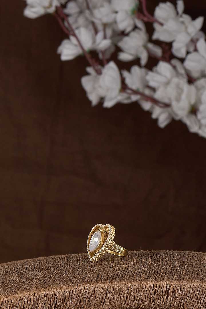 Gold Plated Moissanite Polki Ring In Sterling Silver by Kiara Luxe at Pernia's Pop Up Shop
