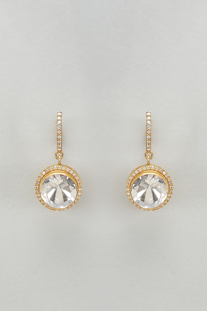 Gold Plated Moissanite Polki & Freshwater Pearl Dangler Earrings In Sterling Silver by Kiara Luxe at Pernia's Pop Up Shop