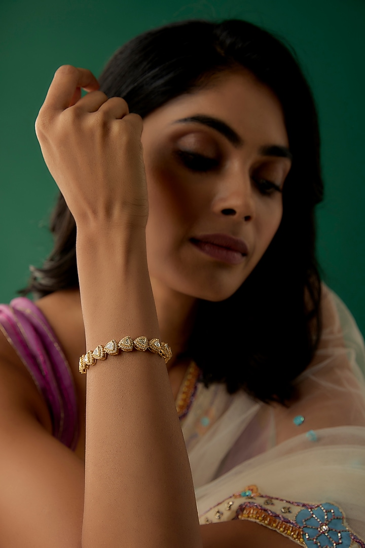 Gold Plated Moissanite Polki Bracelet In Sterling Silver by Kiara Luxe at Pernia's Pop Up Shop