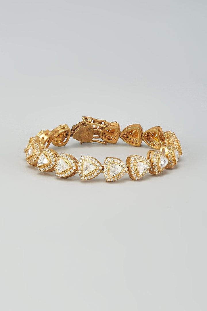 Gold Plated Moissanite Polki Bracelet In Sterling Silver by Kiara Luxe at Pernia's Pop Up Shop
