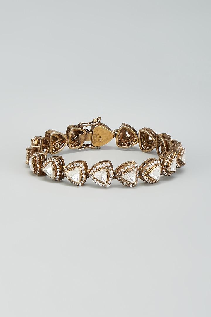 Black Rhodium Plated Moissanite Polki Bracelet In Sterling Silver by Kiara Luxe at Pernia's Pop Up Shop