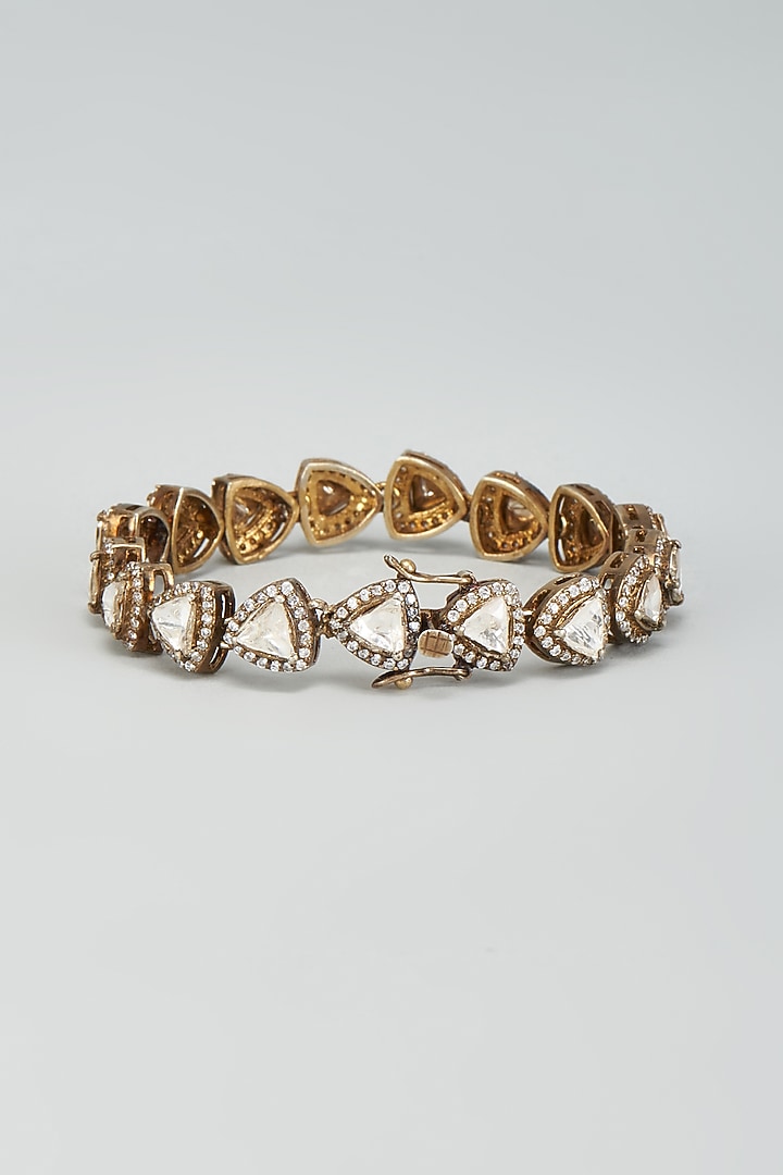 Black Rhodium Plated Moissanite Polki Bracelet In Sterling Silver by Kiara Luxe at Pernia's Pop Up Shop