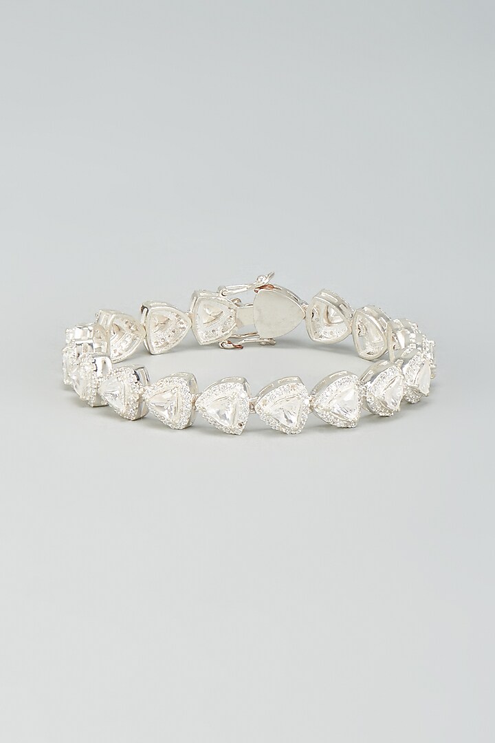 Silver Finish Moissanite Polki Bracelet In Sterling Silver by Kiara Luxe at Pernia's Pop Up Shop