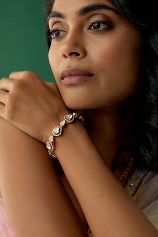 Black Rhodium Plated Moissanite Polki Bracelet In Sterling Silver by Kiara Luxe