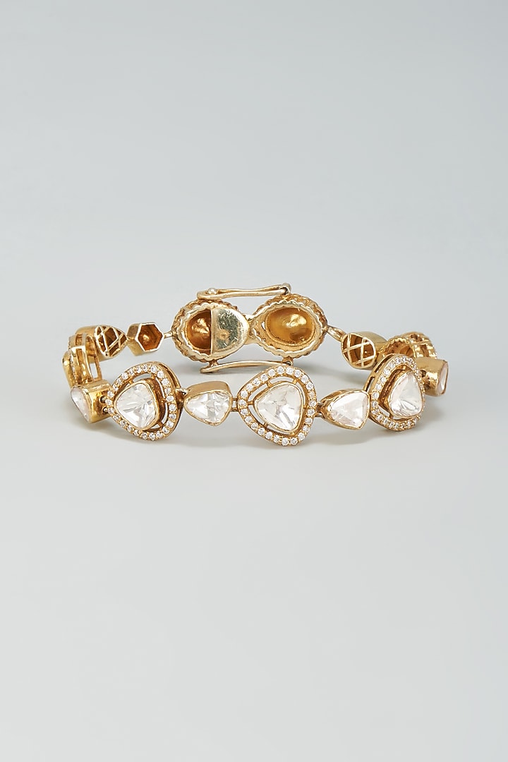 Black Rhodium Plated Moissanite Polki Bracelet In Sterling Silver by Kiara Luxe at Pernia's Pop Up Shop