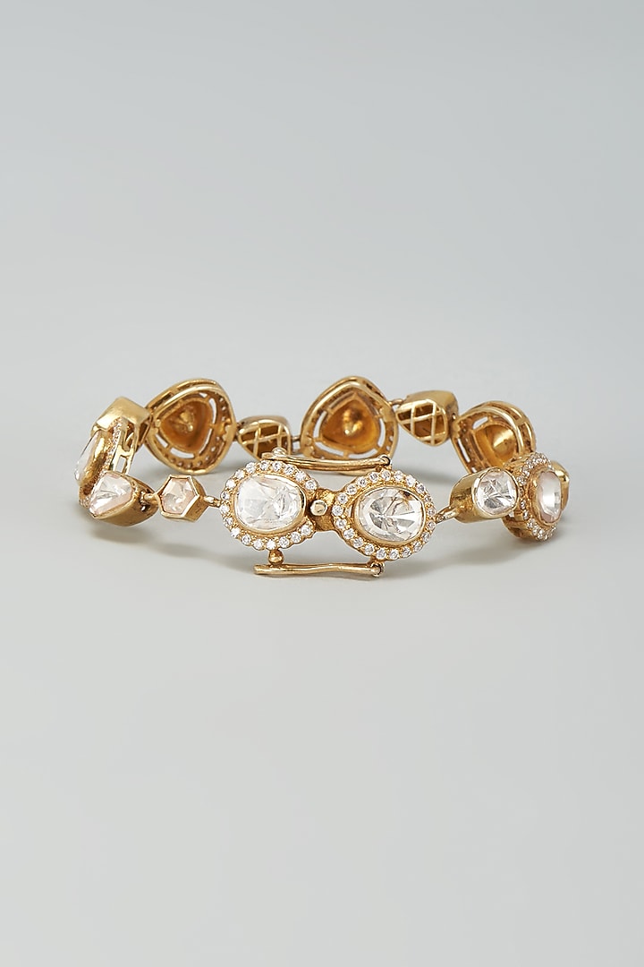 Black Rhodium Plated Moissanite Polki Bracelet In Sterling Silver by Kiara Luxe at Pernia's Pop Up Shop