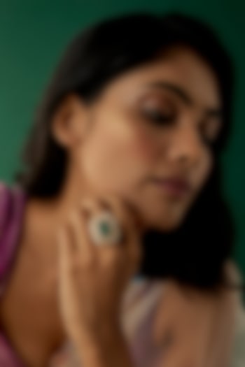 Gold Plated Moissanite Polki & Green Dublet Stone Ring In Sterling Silver by Kiara Luxe at Pernia's Pop Up Shop