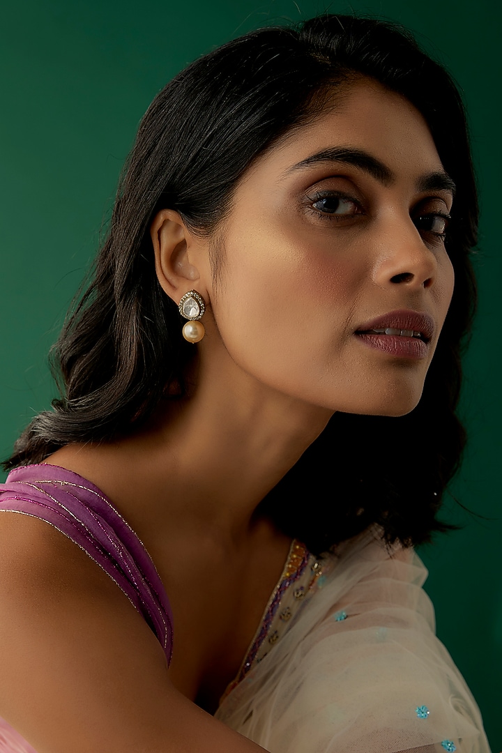 Black Rhodium Plated Moissanite Polki Stud Earrings In Sterling Silver by Kiara Luxe at Pernia's Pop Up Shop
