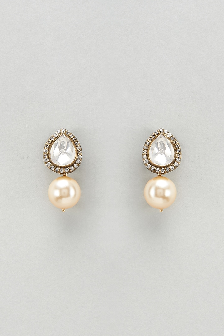 Black Rhodium Plated Moissanite Polki Stud Earrings In Sterling Silver by Kiara Luxe at Pernia's Pop Up Shop