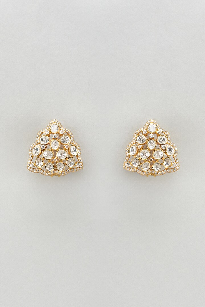 Gold Plated Moissanite Polki Stud Earrings In Sterling Silver by Kiara Luxe at Pernia's Pop Up Shop