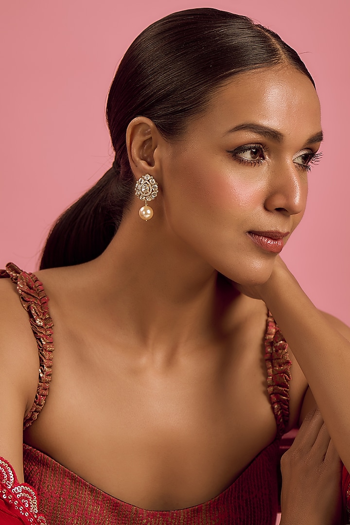 Victorian Gold Plated Moissanite Stud Earrings In Sterling Silver by Kiara Luxe at Pernia's Pop Up Shop