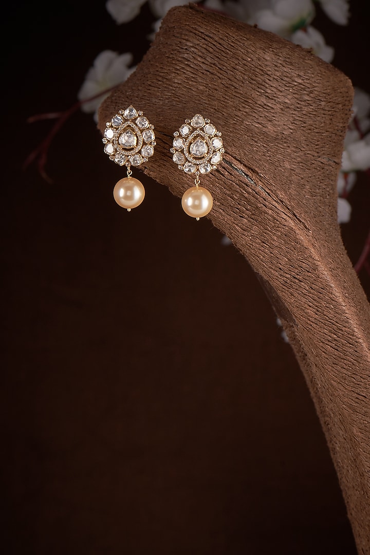 Victorian Gold Plated Moissanite Stud Earrings In Sterling Silver by Kiara Luxe at Pernia's Pop Up Shop