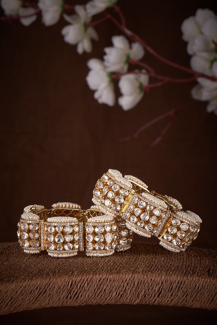 Gold Plated Moissanite Bangles In Sterling Silver (Set Of 2) by Kiara Luxe at Pernia's Pop Up Shop