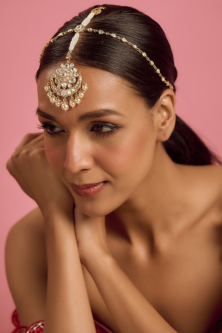 Gold Plated Moissanite Maangtikka In Sterling Silver by Kiara Luxe at Pernia's Pop Up Shop