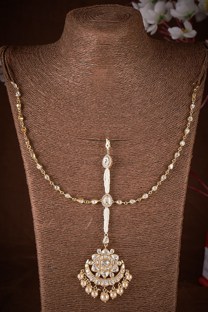 Gold Plated Moissanite Maangtikka In Sterling Silver by Kiara Luxe at Pernia's Pop Up Shop
