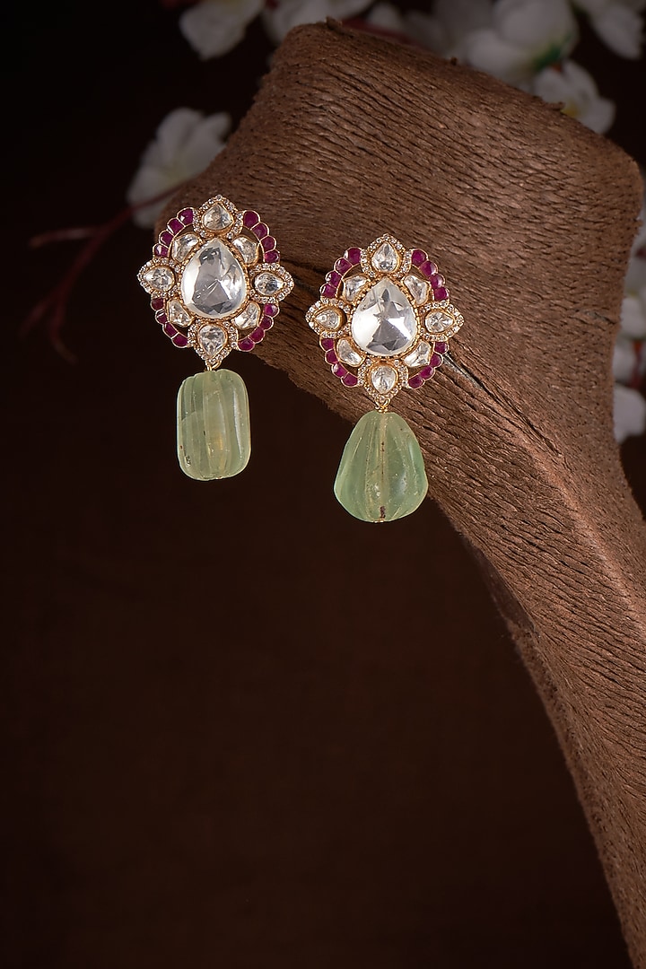 Victorian Gold Plated Moissanite & Peridot Stone Stud Earrings In Sterling Silver by Kiara Luxe at Pernia's Pop Up Shop