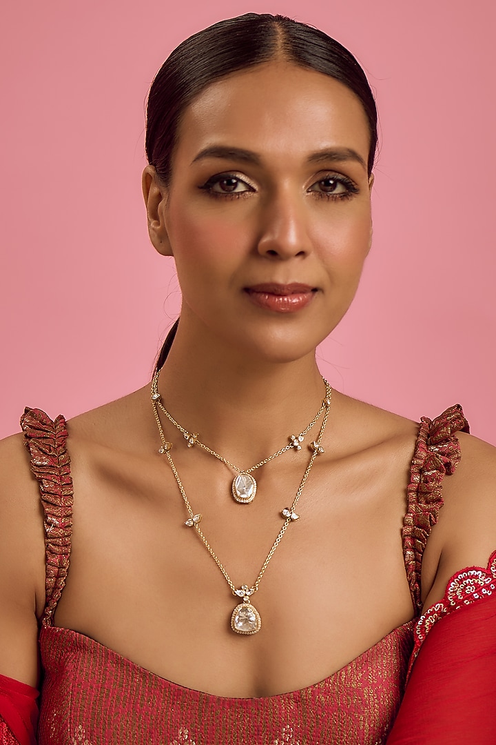 Gold Plated Moissanite Necklace In Sterling Silver by Kiara Luxe at Pernia's Pop Up Shop